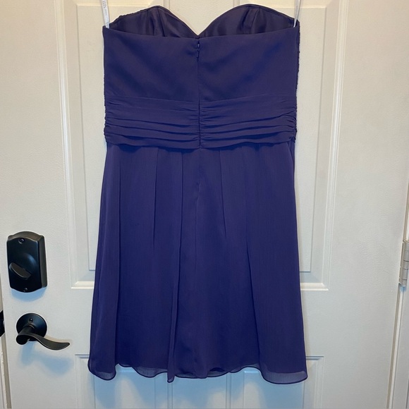 David's Bridal Strapless Short Dress Pleated Chiffon in Lapis Purple Sz 12 - Picture 4 of 16